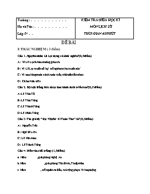 Đề kiểm tra giữa học kì 2 môn Lịch sử Lớp 7